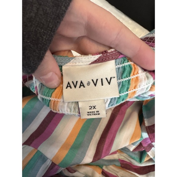 Ava & Viv Multicolor Striped tiered dress smock back Rainbow Cottagecore Boho 2X - Picture 9 of 10